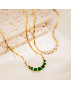 Classic Style Gold Plated Zircon Square Titanium Steel Necklace Colorza