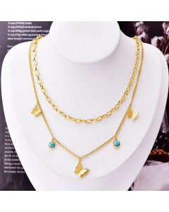 Fashion Butterfly Lucky Tree Devil's Eye Titanium Steel Plating Turquoise Necklace