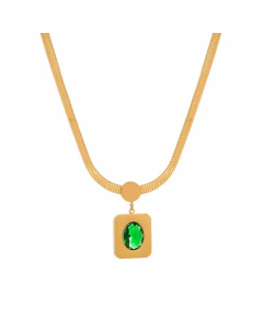 Retro Gold Plated Artificial Gemstones Turquoise Round Titanium Steel Pendant Necklace Colorza