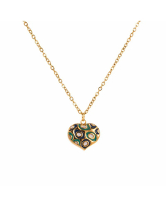 Vintage Style Enamel Gold Plated Zircon Round Heart Shape Stainless Steel Pendant Necklace Colorza