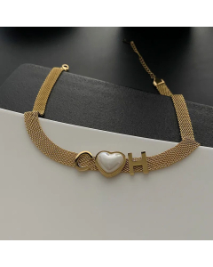 Fashion Heart Shape Plating Artificial Pearls Titanium Steel Necklace