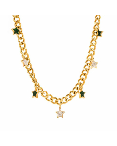 Hip-Hop Gold Plated Zircon Pentagram Water Droplets Eye Titanium Steel Pendant Necklace Colorza