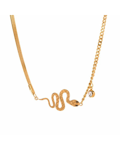 Retro Gold Plated Zircon Snake Titanium Steel Pendant Necklace Colorza