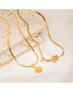 Retro Gold Plated Zircon Snake Titanium Steel Pendant Necklace Colorza