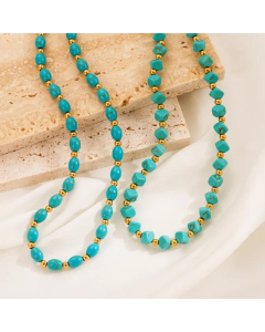 Vintage Style Beaded Geometric Turquoise Titanium Steel Necklace Colorza