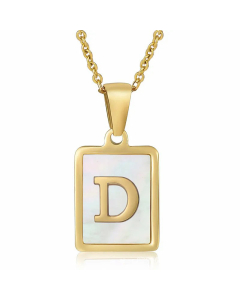 Daily Letter Square Titanium Steel Inlay Shell Pendant Necklace Colorza-White-D
