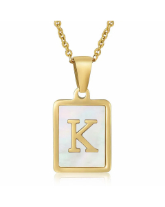 Daily Letter Square Titanium Steel Inlay Shell Pendant Necklace Colorza-White-K