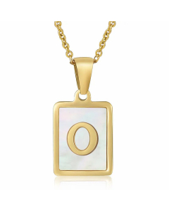 Daily Letter Square Titanium Steel Inlay Shell Pendant Necklace Colorza-White-O