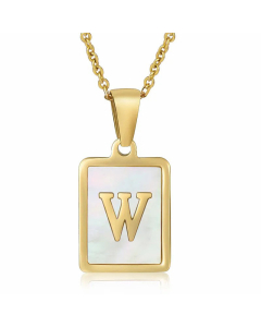 Daily Letter Square Titanium Steel Inlay Shell Pendant Necklace Colorza-White-W