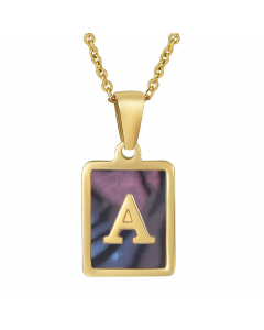 Daily Letter Square Titanium Steel Inlay Shell Pendant Necklace Colorza-Multi-color-A