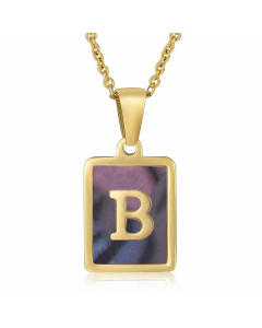 Daily Letter Square Titanium Steel Inlay Shell Pendant Necklace Colorza-Multi-color-B