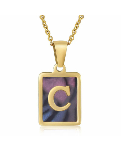 Daily Letter Square Titanium Steel Inlay Shell Pendant Necklace Colorza-Multi-color-C
