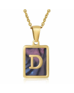 Daily Letter Square Titanium Steel Inlay Shell Pendant Necklace Colorza-Multi-color-D