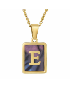 Daily Letter Square Titanium Steel Inlay Shell Pendant Necklace Colorza-Multi-color-E