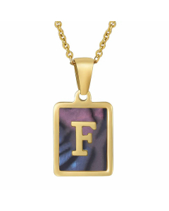 Daily Letter Square Titanium Steel Inlay Shell Pendant Necklace Colorza-Multi-color-F