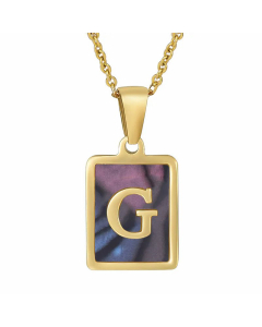Daily Letter Square Titanium Steel Inlay Shell Pendant Necklace Colorza-Multi-color-G