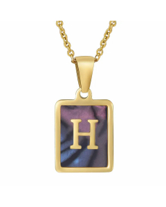 Daily Letter Square Titanium Steel Inlay Shell Pendant Necklace Colorza-Multi-color-H