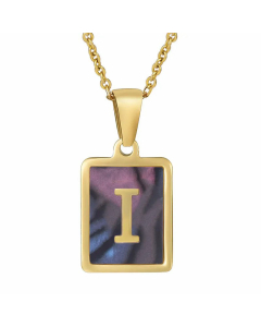 Daily Letter Square Titanium Steel Inlay Shell Pendant Necklace Colorza-Multi-color-I