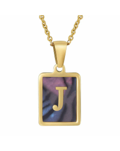 Daily Letter Square Titanium Steel Inlay Shell Pendant Necklace Colorza-Multi-color-J