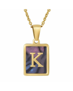 Daily Letter Square Titanium Steel Inlay Shell Pendant Necklace Colorza-Multi-color-K