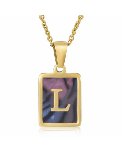 Daily Letter Square Titanium Steel Inlay Shell Pendant Necklace Colorza-Multi-color-L
