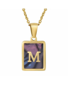 Daily Letter Square Titanium Steel Inlay Shell Pendant Necklace Colorza-Multi-color-M