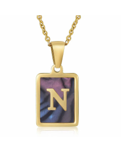Daily Letter Square Titanium Steel Inlay Shell Pendant Necklace Colorza-Multi-color-N