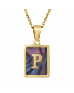 Daily Letter Square Titanium Steel Inlay Shell Pendant Necklace Colorza-Multi-color-P