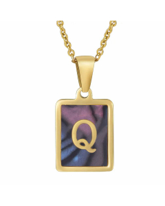 Daily Letter Square Titanium Steel Inlay Shell Pendant Necklace Colorza-Multi-color-Q