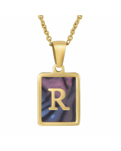 Daily Letter Square Titanium Steel Inlay Shell Pendant Necklace Colorza-Multi-color-R
