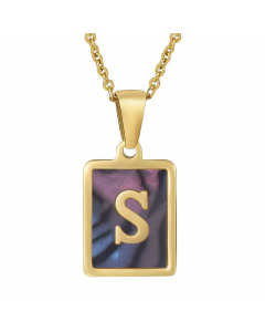Daily Letter Square Titanium Steel Inlay Shell Pendant Necklace Colorza-Multi-color-S