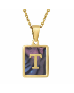 Daily Letter Square Titanium Steel Inlay Shell Pendant Necklace Colorza-Multi-color-T