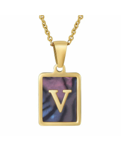 Daily Letter Square Titanium Steel Inlay Shell Pendant Necklace Colorza-Multi-color-V