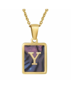 Daily Letter Square Titanium Steel Inlay Shell Pendant Necklace Colorza-Multi-color-Y