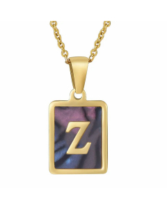 Daily Letter Square Titanium Steel Inlay Shell Pendant Necklace Colorza-Multi-color-Z