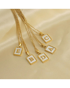 Daily Letter Square Titanium Steel Inlay Shell Pendant Necklace Colorza