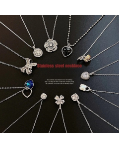 Heart Shape Bow Knot Butterfly Ziron Inlaid Pendant Titanium Steel Plating Necklace Colorza