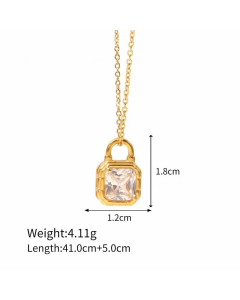 Fashion Lock Inlay Zircon Stainless Steel Titanium Steel Pendant Necklace