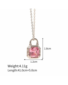 Fashion Lock Inlay Zircon Stainless Steel Titanium Steel Pendant Necklace