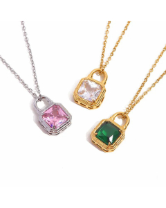 Fashion Lock Inlay Zircon Stainless Steel Titanium Steel Pendant Necklace