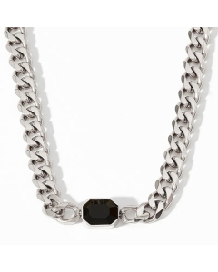 Casual Geometric Inlay Zircon Titanium Steel Necklace-Steel Color-Black
