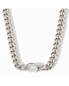 Casual Geometric Inlay Zircon Titanium Steel Necklace-Steel Color-White
