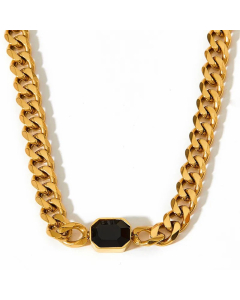 Casual Geometric Inlay Zircon Titanium Steel Necklace-Gold Color-Black