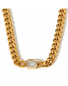 Casual Geometric Inlay Zircon Titanium Steel Necklace-Gold Color-White