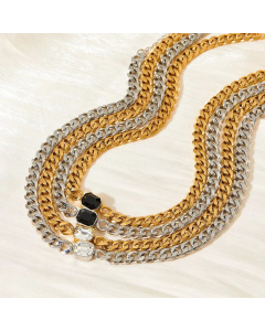 Casual Geometric Inlay Zircon Titanium Steel Necklace