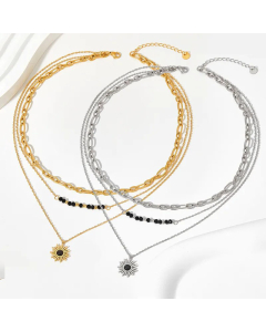 Fashion Layered Geometric Sun Titanium Steel Necklace Colorza