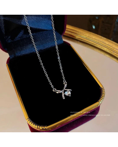 Minimalism Bow Knot Heart Titanium Steel Pendant Necklace Fine Jewelry Wholesale