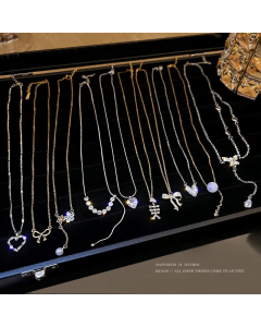 Minimalism Bow Knot Heart Titanium Steel Pendant Necklace Fine Jewelry Wholesale