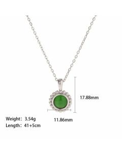 Elegant Gold Plated Opal Round Stainless Steel Titanium Steel  Pendant Necklace
