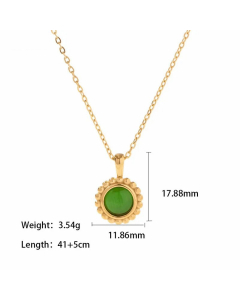Elegant Gold Plated Opal Round Stainless Steel Titanium Steel  Pendant Necklace